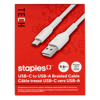 Staples TECH USB-C to USB-A Charging Cable - 9.8 ft. - White-9.8ft (3m) USB-C to USB-A cable that transfers data at speeds of up to 480Mbps