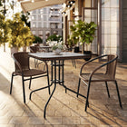 Flash Furniture 28" Square Glass Metal Table with Dark Brown Rattan Edging & 2 Dark Brown Rattan Stack Chairs-Set Includes Table and 2 Chairs