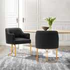 Manhattan Comfort Raya 25.2" Modern Leatherette Upholstered Dining Armchair - Black - Set of 2-Frame Made Of High Quality Elm Wood Stainless Steel Gold Legs