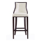 Manhattan Comfort Fifth Avenue 19" Traditional Faux Leather Upholstered Barstool - Pearl White and Walnut-Refined Rectangular Design Stitching