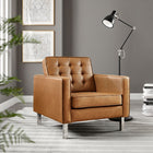 Modway Loft Tufted Vegan Leather Armchair - Silver Tan-Tubular Stainless Steel Legs