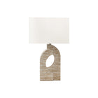 Monarch Specialties 28" H Table Lamp - Beige Resin / Ivory / Cream Shade-This 28"h table lamp boasts a chic, beige resin base with a modern cut-out design that mimics the elegance of travertine stone paired with a contemporary ivory fabric shade, making it the perfect accent piece for your living room, bedroom, or office decor