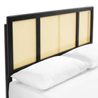 Modway Kelsea Cane and Wood Full Platform Bed with Splayed Legs - Black-Rubberwood Legs