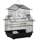 PawHut Indoor 25" H Bird Cage with Perch, Swing, Food Container, Slide-out Tray and Handle - Black-Solid metal frame, steel wire, and solid plastic construction are built to last 