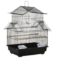 PawHut Indoor 25" H Bird Cage with Perch, Swing, Food Container, Slide-out Tray and Handle - Black-Solid metal frame, steel wire, and solid plastic construction are built to last 