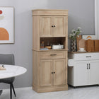 HOMCOM 72" H Modern Freestanding Kitchen Cabinet with Doors, Adjustable Shelving and Microwave Space - Oak-Interior cabinets with 3-tier adjustable shelves allow you to display and store boxes of groceries, dishes, bathroom accessories, or books 