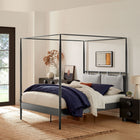 Modway Marlowe 4-Poster Canopy Metal Queen Platform Bed - Charcoal-Adjustable Upholstered Cushioned Headboard