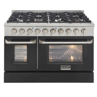 Kucht 48" KDF Series Pro Style Natural Gas Dual Fuel Range - Stainless Steel/Black-Cook and bake like a pro with 2 separate ovens with large oven windows, the main is a heavy-duty blue porcelain oven with 4.2 cu. ft. of capacity while the additional side oven has 2.5 cu. Ft