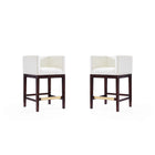 Manhattan Comfort Kingsley 21" Mid-Century Modern Faux Leather Upholstered Counter Stool - Ivory and Dark Walnut - 2 Pack-Mid-Century Modern Counter Stool with Backseat Perfect for Bar and Kitchen Use. Set of 2
