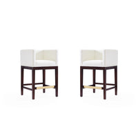 Manhattan Comfort Kingsley 21" Mid-Century Modern Faux Leather Upholstered Counter Stool - Ivory and Dark Walnut - 2 Pack-Mid-Century Modern Counter Stool with Backseat Perfect for Bar and Kitchen Use. Set of 2
