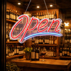 Futech Indoor Open Sign - 24" x 13" - Red/Blue Neon-Lightweight & Easy to Install: Slim acrylic backing allows quick mounting or hanging without complicated setup, ideal for everyday commercial use.