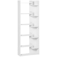 HOMCOM 6-Tier Tall Bookcase - White-Constructed of E1 Class particle board for long-term use 