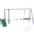 Qaba 5-in-1 Kids Swing Set with Slide, Saucer Swing, Belt Swing, Glider and Standing Swing - Multicolour-Features five play stations for seven kids, great for turning your backyard into a playground 