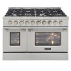 Kucht 48" KNG Series Pro Style Propane Gas Range - Stainless Steel-This professional-class range features two 20,000-BTU dual burners with simmer, two 12,000-BTU burners, two 9,000-BTU burners, and two 6,000-BTU burners