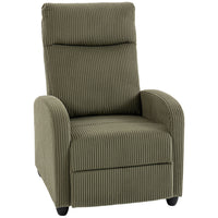 HOMCOM Push Back Recliner with Padded Seat for Home Theater - Dark Green-Applying pressure to the backrest initiates a recline to 135°, accompanied by lifting the footrest
