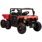 Qaba 24V 4WD Kids Ride On Truck with 6 Wheels, 2 Seater and Dump Bed - Red-Powerful 24V 4WD with 7AH battery drives 2.5–3.7 mph (4-6km/h) for backyard fun 