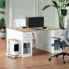 HOMCOM 55.1" Computer Desk with Drawers - White Wood Grain-Cable management holes and easy-to-clean surface offer convenient daily maintenance