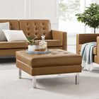 Modway Loft Tufted Vegan Leather Ottoman - Silver/Tan-Silver Stainless Steel Legs