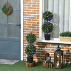 HOMCOM 2.3' Potted Artificial Plant Ball Tree with Lavender Flowers - Green - 2 Pack-No assembly required -use these potted outdoor plants straight from the box