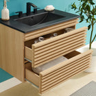 Modway Render 30" Wall-Mount Bathroom Vanity - Oak/Black-MDF and Particleboard