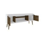Manhattan Comfort Bradley 62.99" Mid-Century Modern TV Stand - White and Rustic Brown-Fashionable Splayed Legs made from Solid Wood for Extra Durability