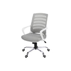 Monarch Specialties 7225 Multi-Position Office Chair - White/Grey Mesh-Mid-back office chair with fixed armrests in white, ladder-back design on the backrest exterior, and breathable, polyester mesh fabric in grey