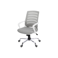 Monarch Specialties 7225 Multi-Position Office Chair - White/Grey Mesh-Mid-back office chair with fixed armrests in white, ladder-back design on the backrest exterior, and breathable, polyester mesh fabric in grey