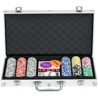 Soozier 300-Piece Poker Chips Set with Aluminium Case-Complete set with 300 chips, two decks of cards, five dices, a dealer button, a small and big blind and a mat 