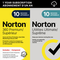 Norton 360 Premium with Utilities Ultimate Antivirus & Internet Security - 10 Devices 1 Year Subscription [Digital Download]-Valid email address must be provided at checkout