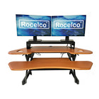 Rocelco 46" Adjustable Sit/Stand Up Corner Desk Riser with Dual Monitor Mount - Teak-CADR supports 40 pounds