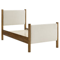 Modway Maven Twin Size Fabric Upholstered Platform Bed - Ivory Walnut-Wooden Bed Frame