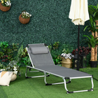 Outsunny Folding Lounge Chair with Headrest and Adjustable Backrest - Grey-Adjustable backrest and reclining seat for customizable comfort