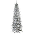 HOMCOM 6' Snow-Flocked Pencil Christmas Tree with Auto Open and Steel Base - Green-6 ft/1.8 m tall in a real tree shape, providing a healthy, natural look 