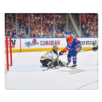 Connor Mcdavid Oilers vs Bruins - Framed Canvas - 20" x 16"-Premium canvas print with gallery-wrapped edges