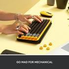 Logitech POP Keys Mechanical Wireless Keyboard - Blast-Multi-device: Pair POP Keys with up to 3 devices and hop between them using the Easy-Switch keys, connect via Bluetooth or Logi Bolt USB receiver on Windows, macOS, Chrome OS, Android, iPadOS or iOS