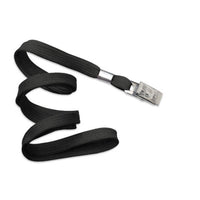 Beslayn Flat Braid Woven Non-Breakaway Lanyard With A Steel Bulldog Clip - Black - 50 Pack -36" total length for comfortable wear