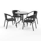 Flash Furniture 28" Round Glass Metal Table with Black Rattan Edging & 4 Black Rattan Stack Chairs-Table and Chair Set