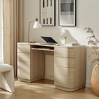 Modway Mirae 55" 6-Drawer Curved Office Desk - Brushed Light Oak-Rounded Edges and Curved Drawer Fronts