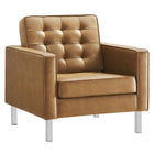 Modway Loft Tufted Vegan Leather Armchair - Silver Tan-Mid-Century Living Room Armchair