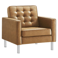 Modway Loft Tufted Vegan Leather Armchair - Silver Tan-Mid-Century Living Room Armchair