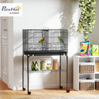PawHut 46" H Bird Cage, with Divider, 4 Wooden Perches and Slide Out Tray - Black-Includes four perches and four food dishes for convenience 