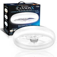 Bell+Howell CannonX Low Profile 14" Ceiling Fan with Lights and Remote - White-The 14" fandelier in a sleek white finish combines a low profile flush mount ceiling fan with a 360 degree LED light ring, ideal for bedrooms, apartments, kitchens, offices, and low ceilings