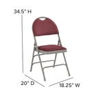 Flash Furniture HERCULES Series Ultra-Premium Triple Braced Burgundy Fabric Metal Folding Chairs with Easy-Carry Handle - 4 Pack-Curved Triple Braced and Double Hinged Frame