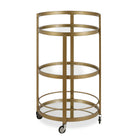 Hudson&Canal Hause 21"W Round Bar Cart - Brass-Features a tempered glass top and shelf