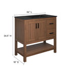 Modway Ashlyn 36" Wood Bathroom Vanity - Walnut/Black-Soft-close Hinges