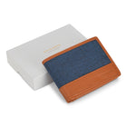 Champs Denim Leather Center Wing Wallet - Tan/Blue-9 Credit card slots