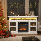 HOMCOM 48" Fireplace TV Stand - White-Offers RGB LED light strip, 3D flame with 3 brightness levels