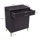 Manhattan Comfort DUMBO Modern Dresser Set and 5-Drawer Tall Dresser Set - Black-Stylish Splayed Gold Metal Legs Adding Seamless Fashion Design and Durability. Leg Height: 7.32 in.