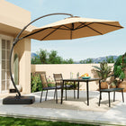 Lausaint 11' Cantilever Umbrella with Base - Beige-Outdoor Patio Umbrella Notice - Be careful when using the outdoor patio umbrella - please fill the base of the garden umbrella with at least 220 pounds of sand to elevate its stability.