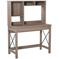 HOMCOM 41.3" Computer Desk with Storage - Brown-Three shelves and two open compartments enhance storage capacity